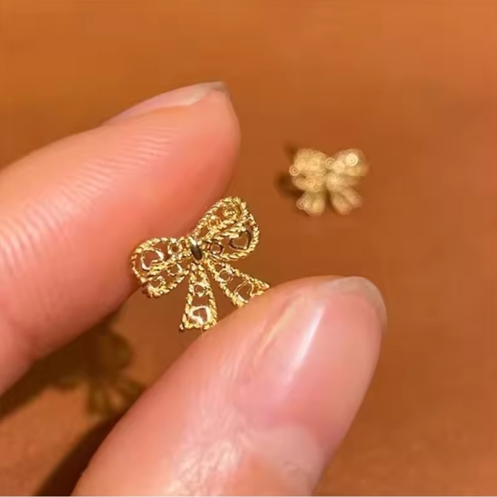 NWT Gold Bow Earrings 925 Sterling Silver Plated Gold Bow Jewelry